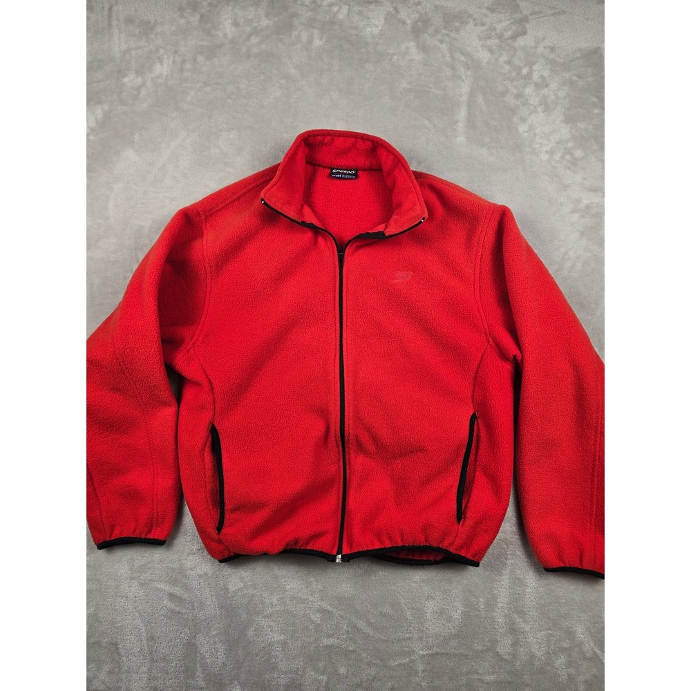 Vintage Speedo Fleece Jacket Mens L Red Full Zip‎ Sport Systems Pocket *Read